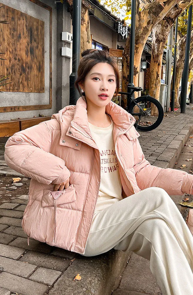 Women's Quilted Puffer Jacket in Solid Color with Padded Comfort