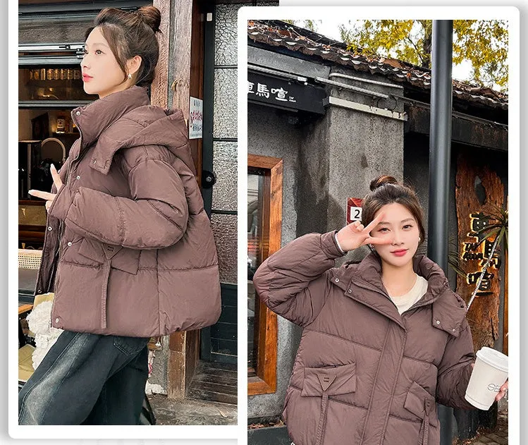 Women's Quilted Puffer Jacket in Solid Color with Padded Comfort