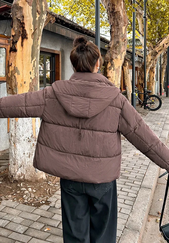 Women's Quilted Puffer Jacket in Solid Color with Padded Comfort