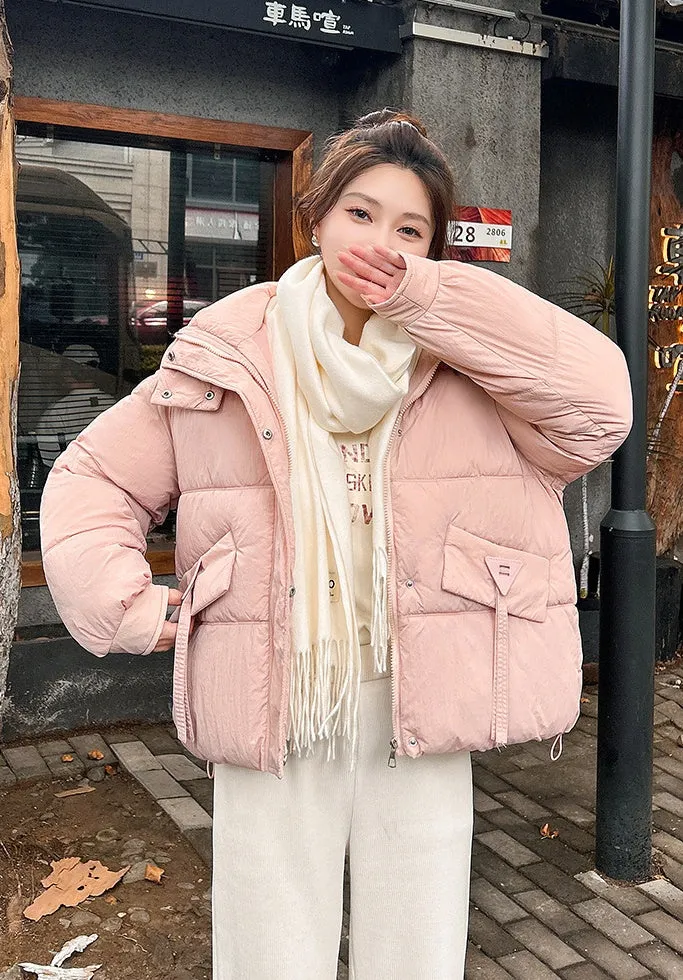 Women's Quilted Puffer Jacket in Solid Color with Padded Comfort