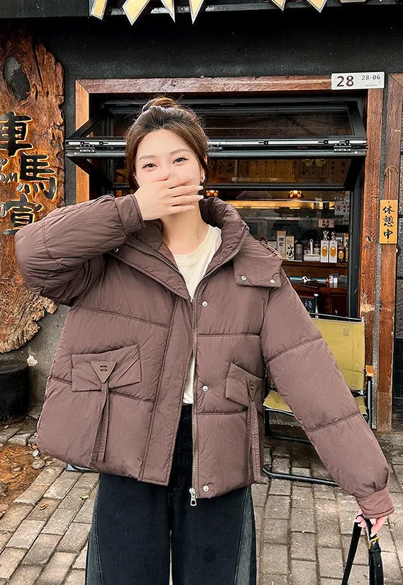 Women's Quilted Puffer Jacket in Solid Color with Padded Comfort