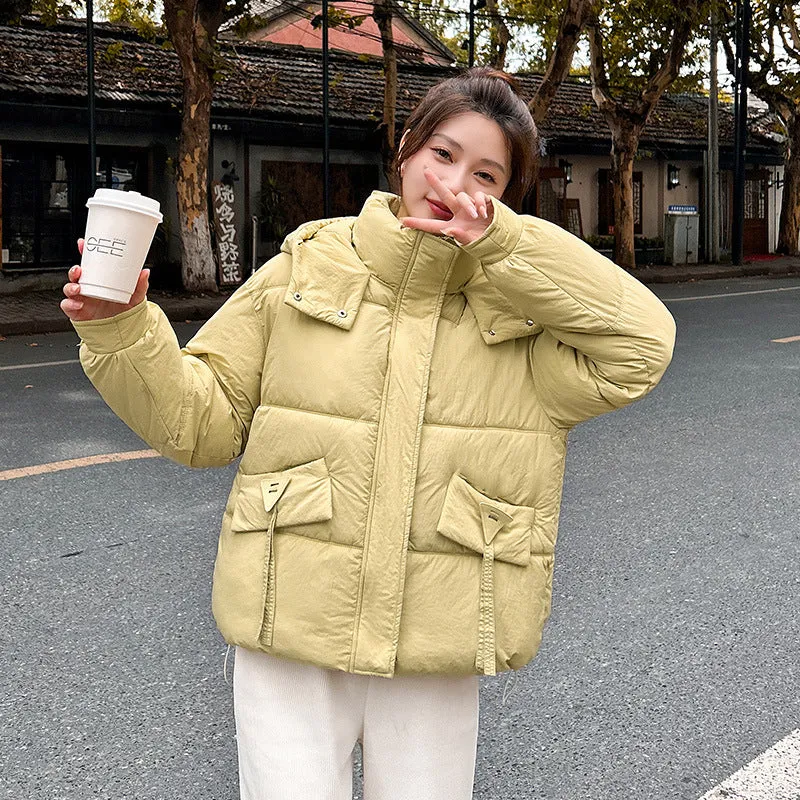 Women's Quilted Puffer Jacket in Solid Color with Padded Comfort