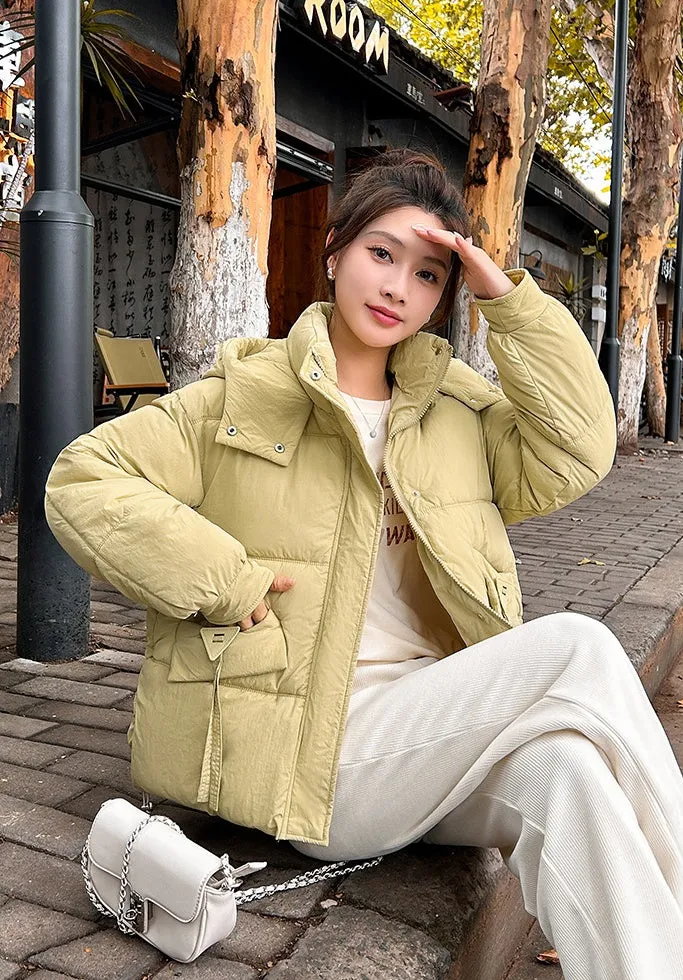 Women's Quilted Puffer Jacket in Solid Color with Padded Comfort