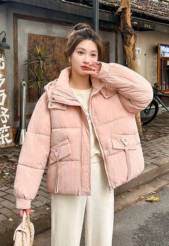 Women's Quilted Puffer Jacket in Solid Color with Padded Comfort