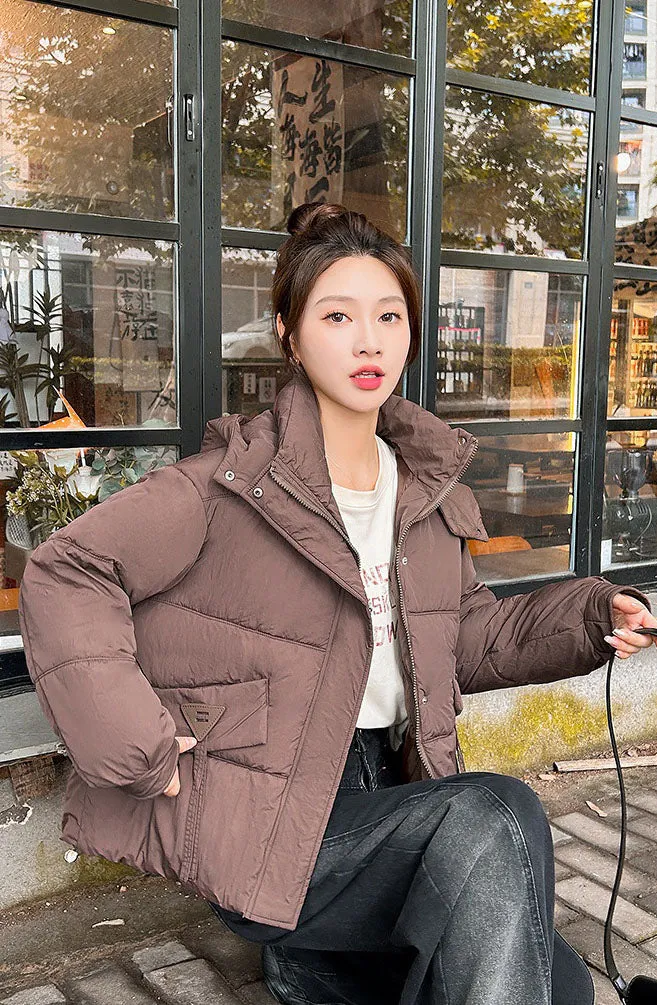 Women's Quilted Puffer Jacket in Solid Color with Padded Comfort