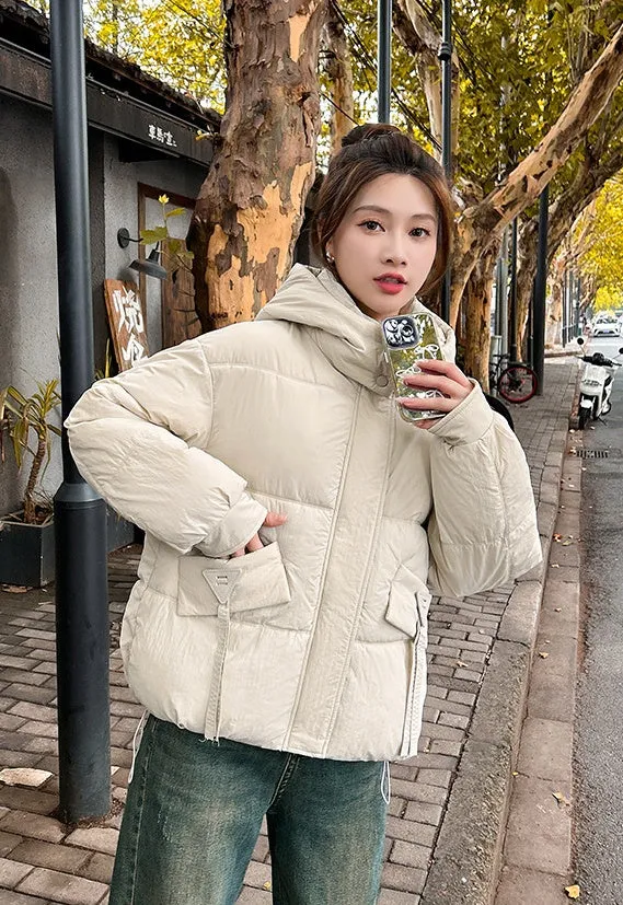 Women's Quilted Puffer Jacket in Solid Color with Padded Comfort