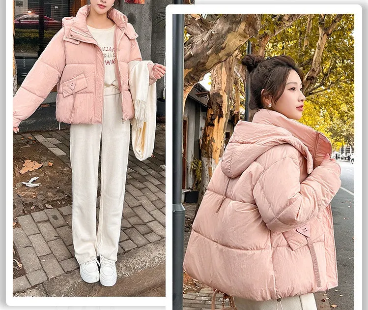 Women's Quilted Puffer Jacket in Solid Color with Padded Comfort