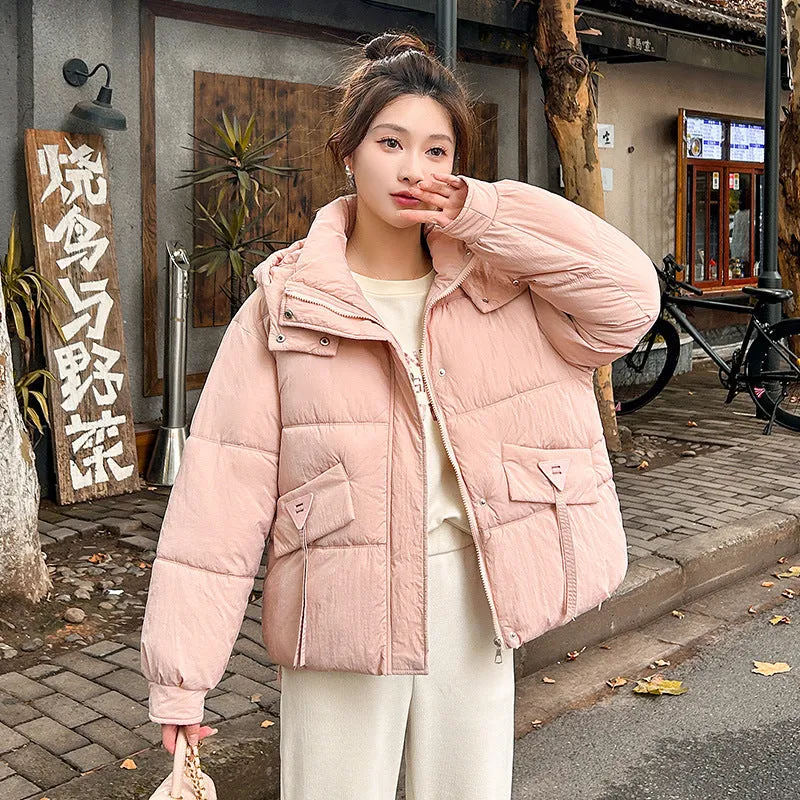 Women's Quilted Puffer Jacket in Solid Color with Padded Comfort