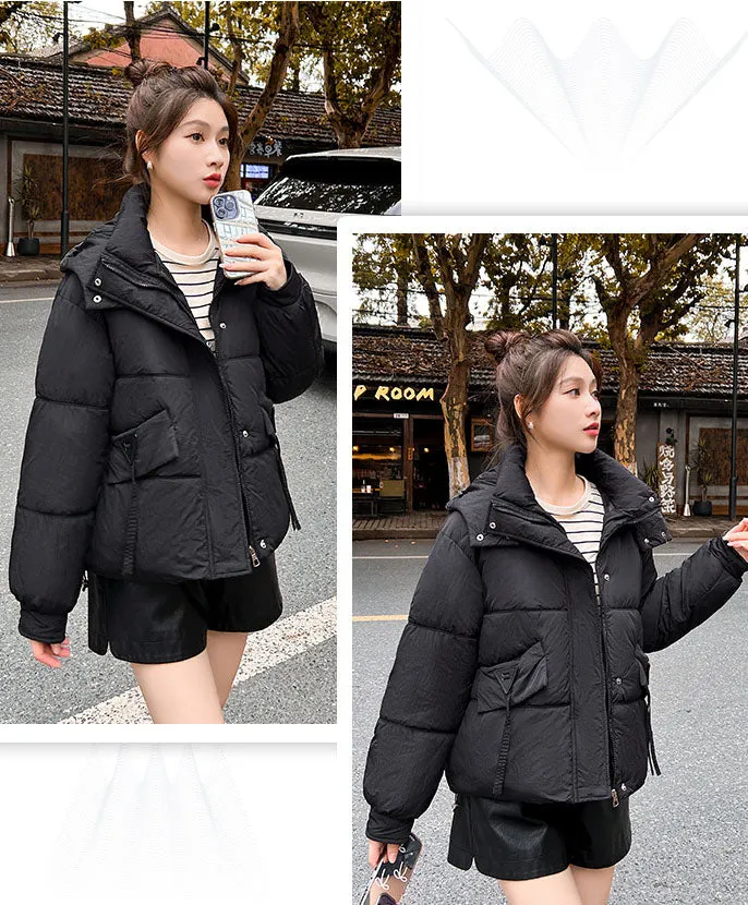 Women's Quilted Puffer Jacket in Solid Color with Padded Comfort