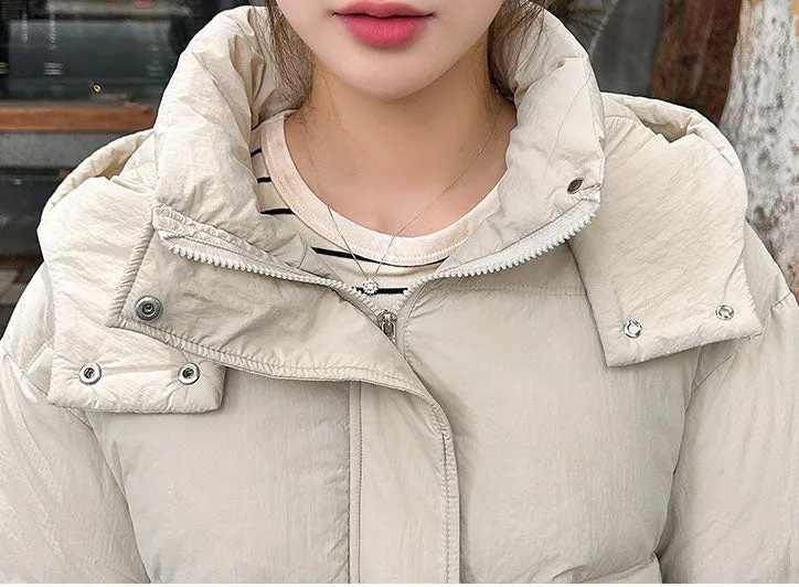 Women's Quilted Puffer Jacket in Solid Color with Padded Comfort