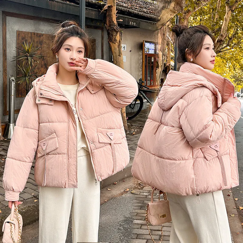 Women's Quilted Puffer Jacket in Solid Color with Padded Comfort