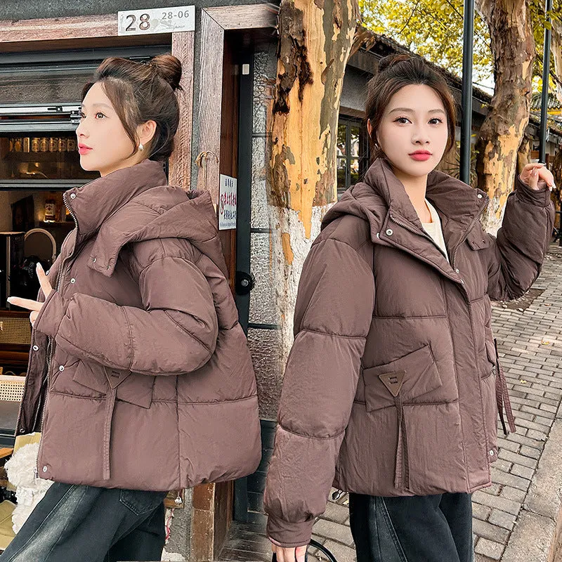 Women's Quilted Puffer Jacket in Solid Color with Padded Comfort