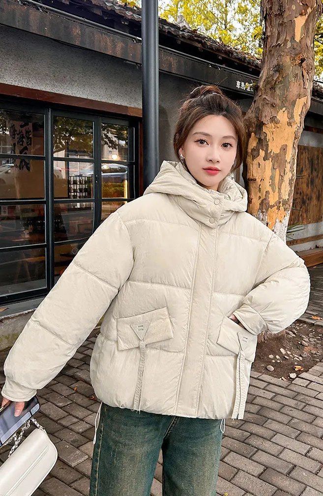 Women's Quilted Puffer Jacket in Solid Color with Padded Comfort