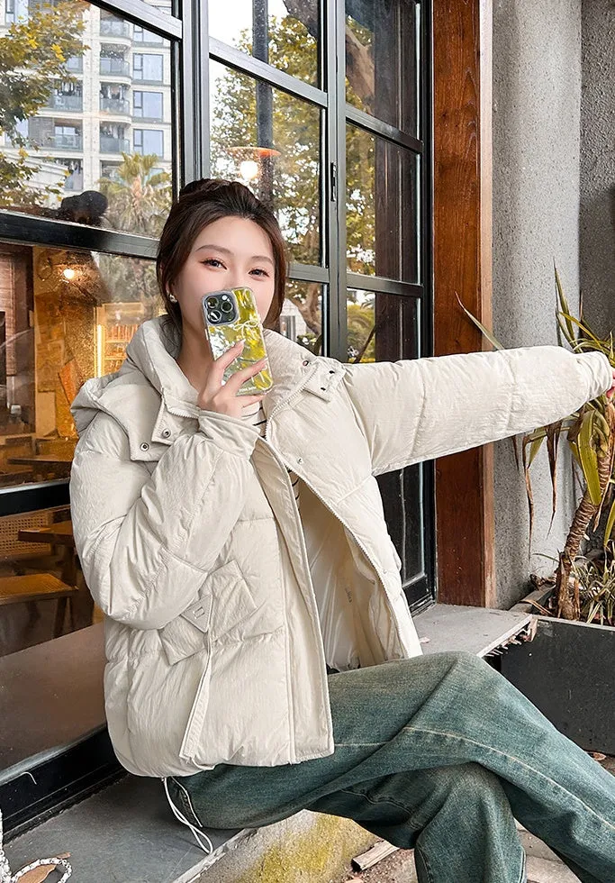 Women's Quilted Puffer Jacket in Solid Color with Padded Comfort