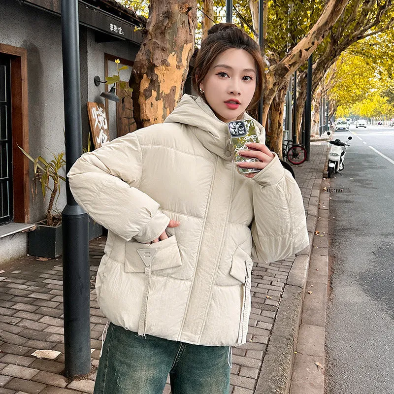 Women's Quilted Puffer Jacket in Solid Color with Padded Comfort