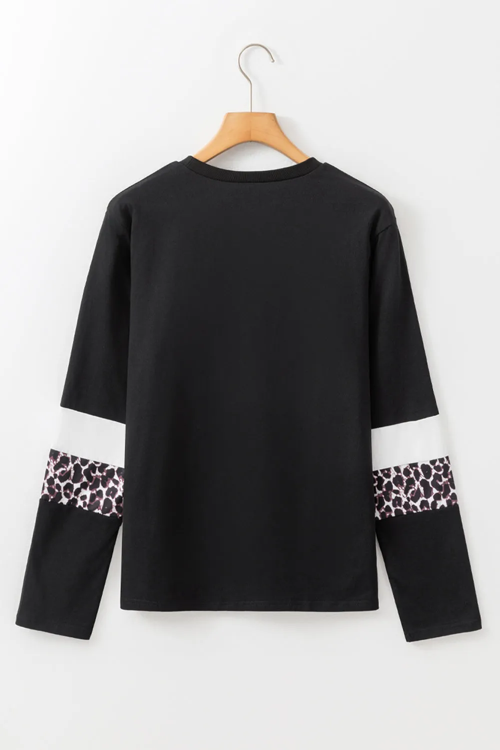 Women's Rose Leopard Colorblock Patchwork Crew Neck Shirt