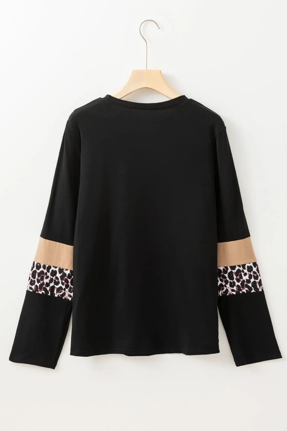 Women's Rose Leopard Colorblock Patchwork Crew Neck Shirt