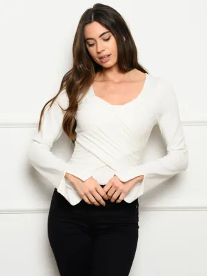 WOMEN'S WRAP FRONT DETAIL LONG SLEEVE BODYSUIT
