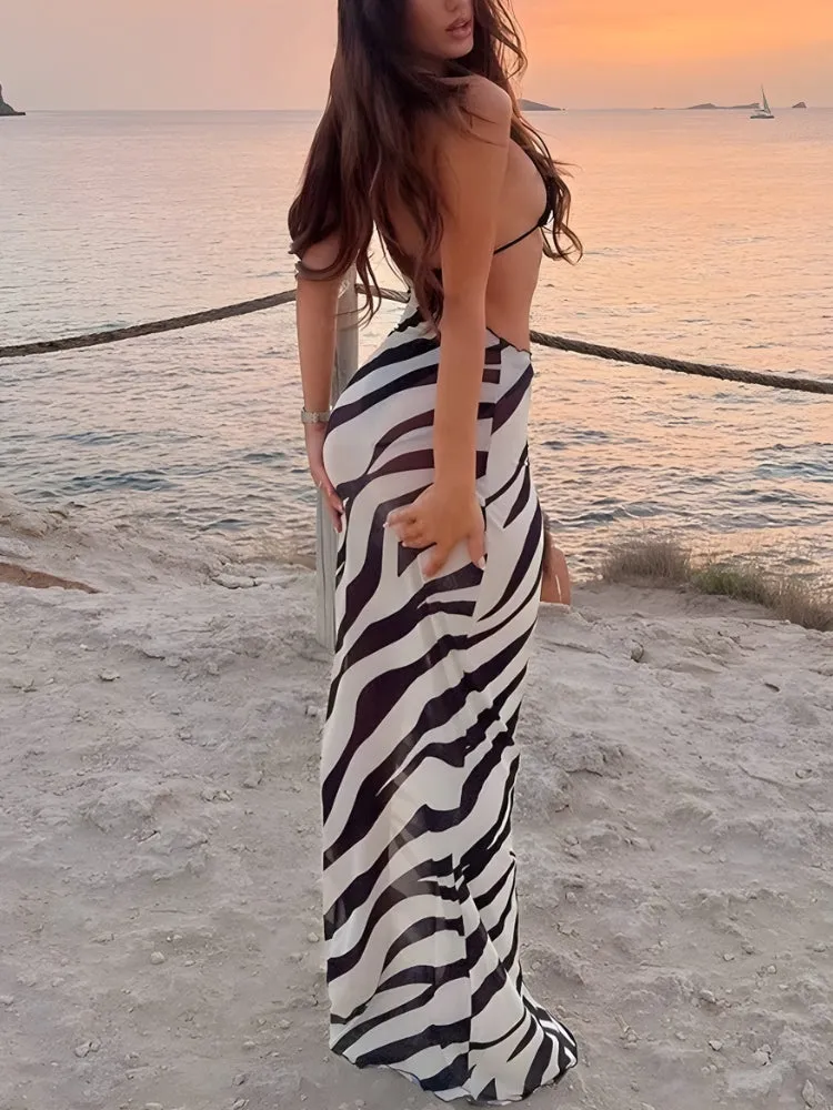 Y2K Zebra Cut Out Maxi Dress