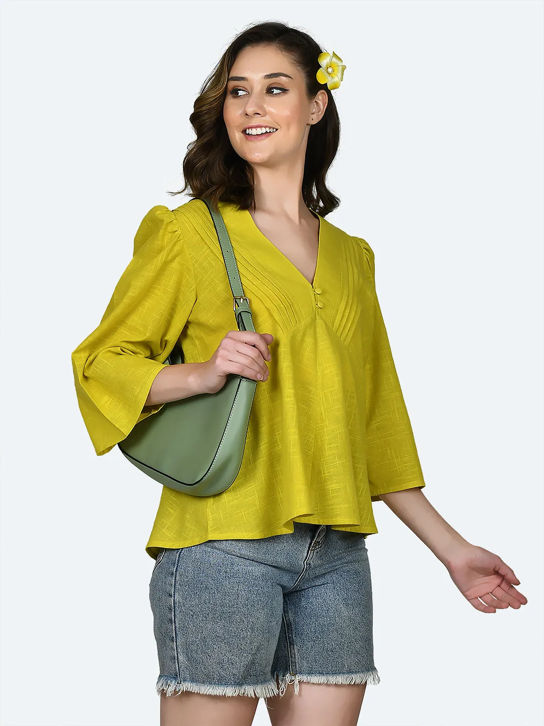 Yellow Solid Puff Sleeve Top