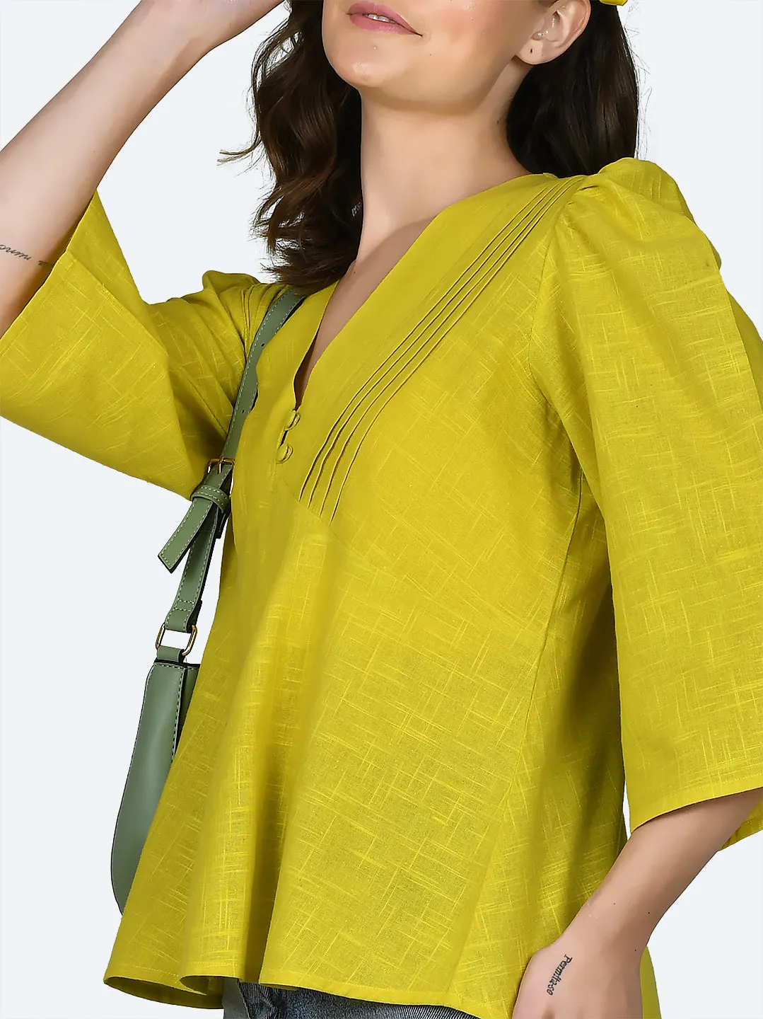 Yellow Solid Puff Sleeve Top