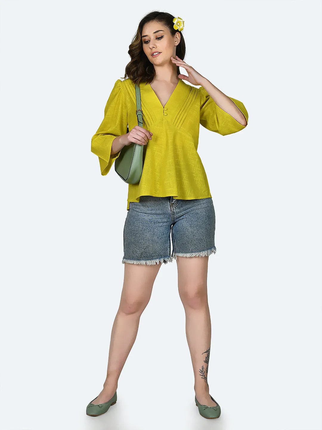 Yellow Solid Puff Sleeve Top