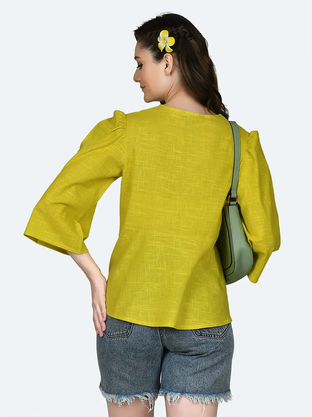 Yellow Solid Puff Sleeve Top