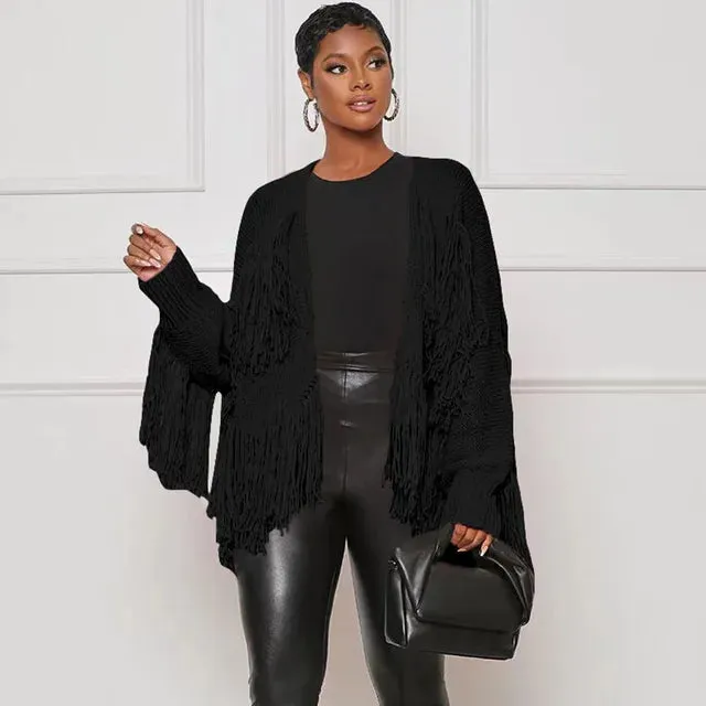 Znaiml  Winter Long Sleeve Knitted Shaggy Fluffy Loose Coat Outerwear Tops Women Tassel Fringe Cardigans Sweater Outfits