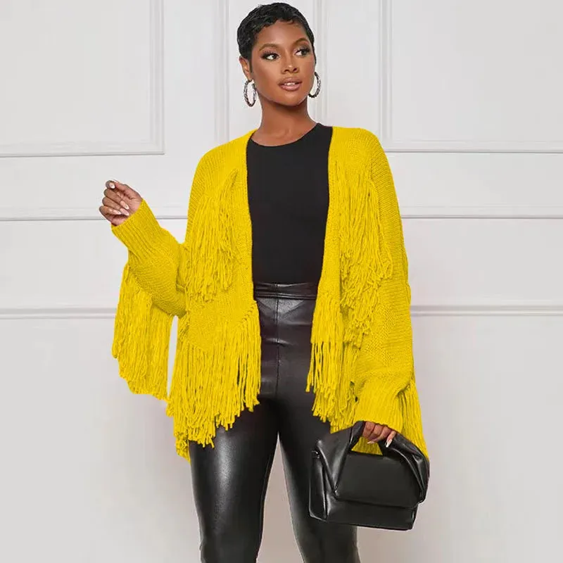 Znaiml  Winter Long Sleeve Knitted Shaggy Fluffy Loose Coat Outerwear Tops Women Tassel Fringe Cardigans Sweater Outfits