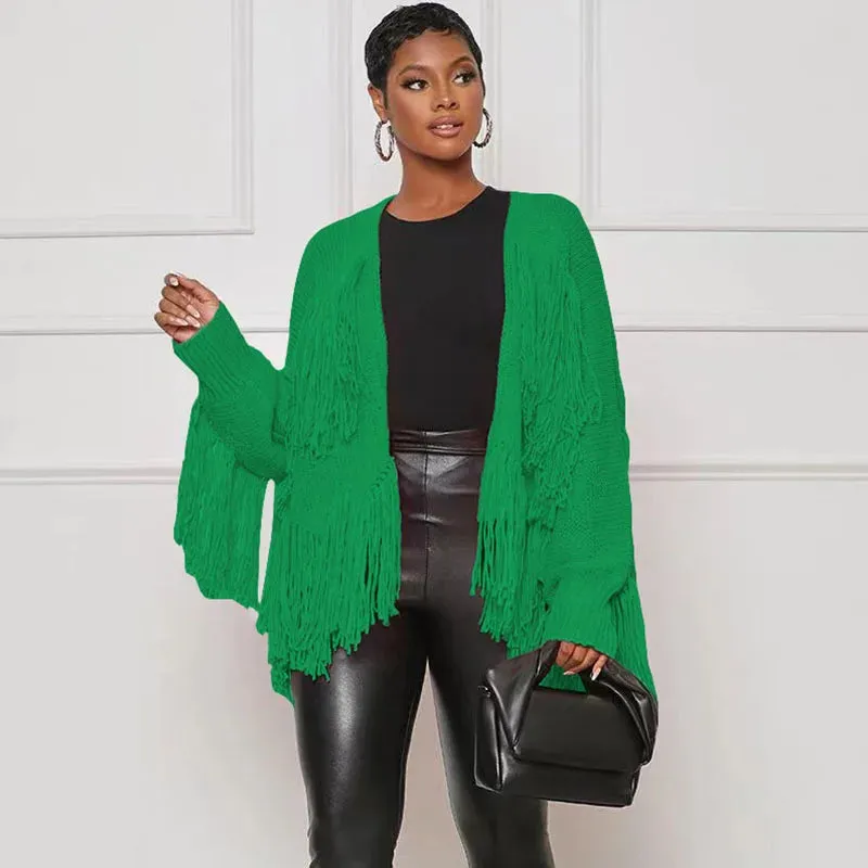 Znaiml  Winter Long Sleeve Knitted Shaggy Fluffy Loose Coat Outerwear Tops Women Tassel Fringe Cardigans Sweater Outfits